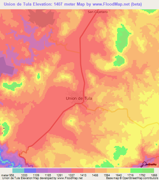 Union de Tula,Mexico Elevation Map