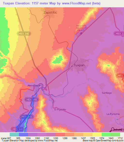 Tuxpan,Mexico Elevation Map