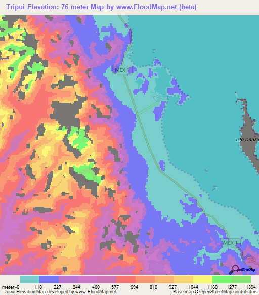 Tripui,Mexico Elevation Map