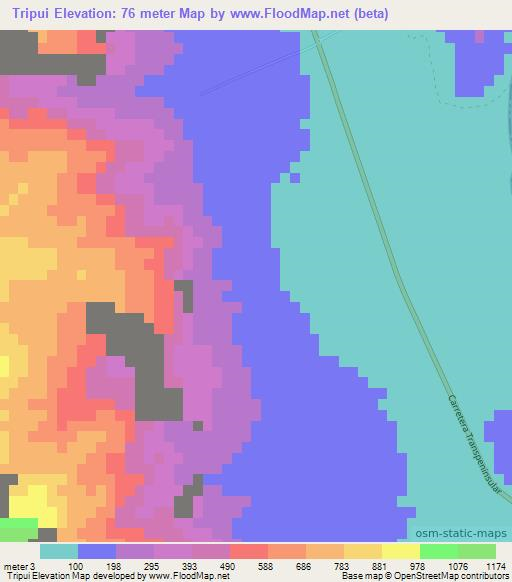 Tripui,Mexico Elevation Map