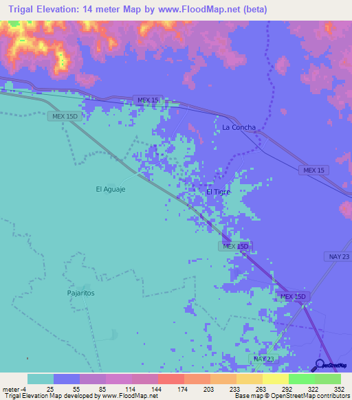 Trigal,Mexico Elevation Map