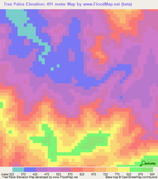 Tres Palos,Mexico Elevation Map