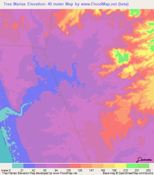 Tres Marias,Mexico Elevation Map