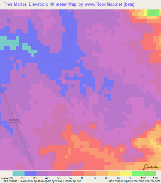 Tres Marias,Mexico Elevation Map