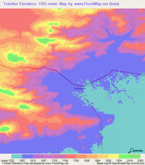 Tototlan,Mexico Elevation Map