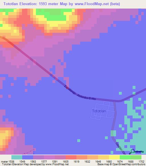 Tototlan,Mexico Elevation Map