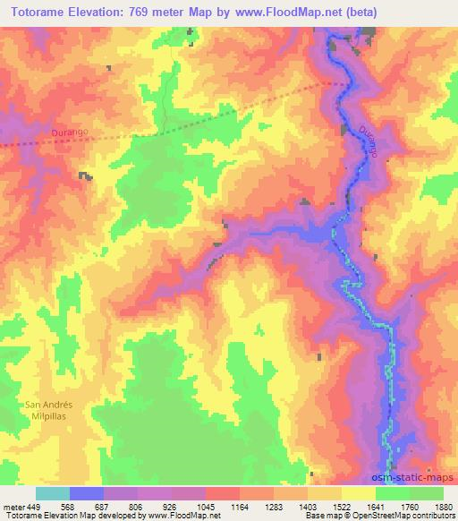 Totorame,Mexico Elevation Map