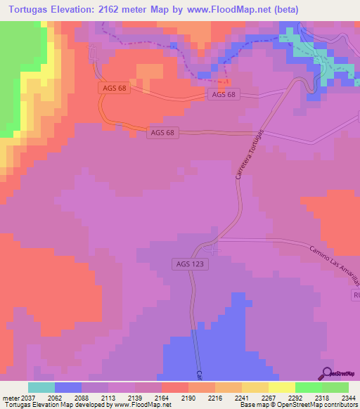 Tortugas,Mexico Elevation Map