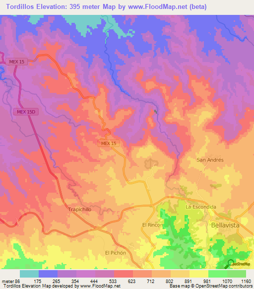 Tordillos,Mexico Elevation Map