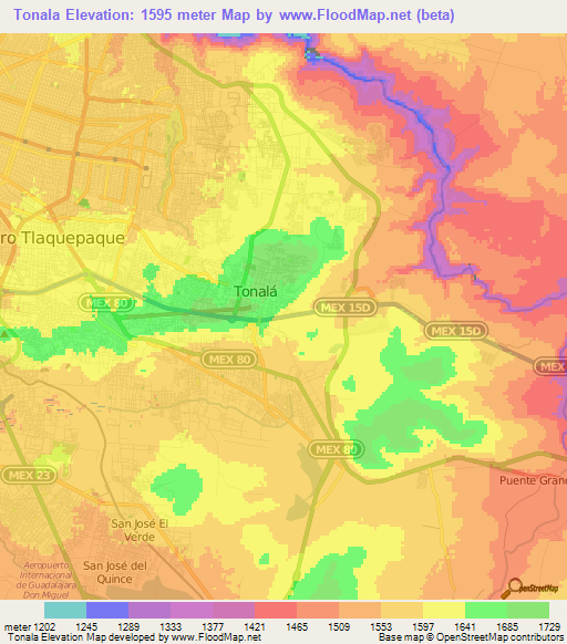 Tonala,Mexico Elevation Map