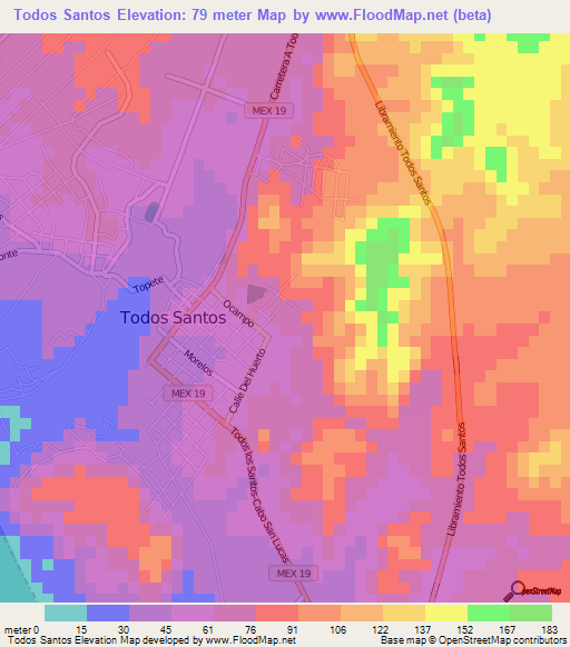 Todos Santos,Mexico Elevation Map