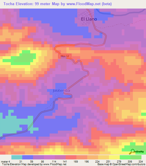 Tocha,Mexico Elevation Map