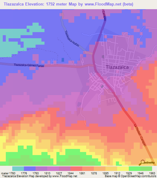 Tlazazalca,Mexico Elevation Map