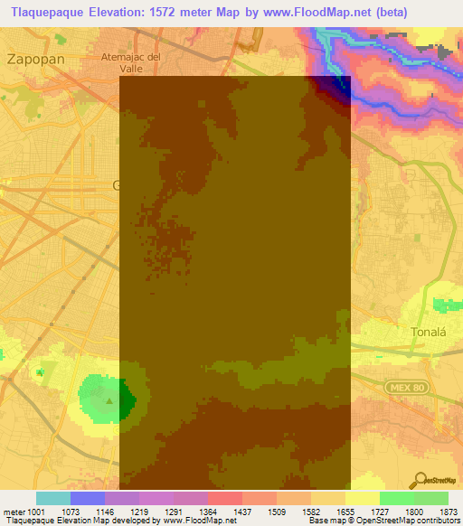 Tlaquepaque,Mexico Elevation Map