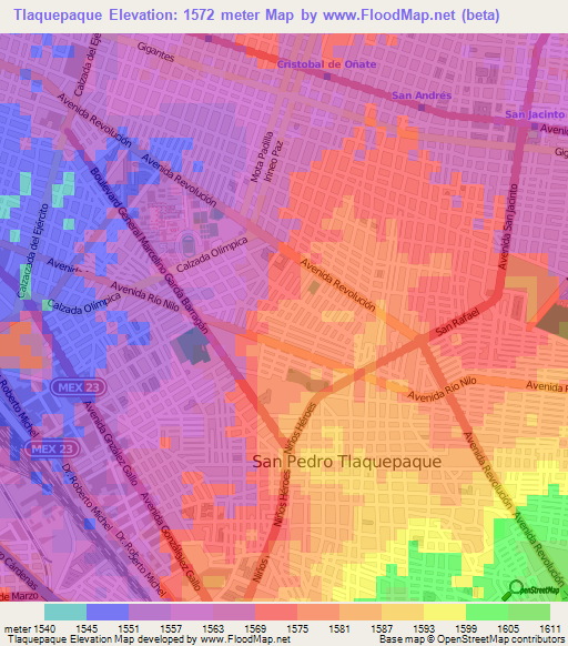 Tlaquepaque,Mexico Elevation Map