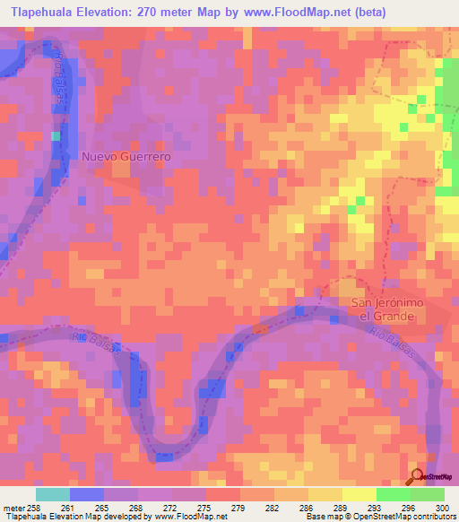 Tlapehuala,Mexico Elevation Map