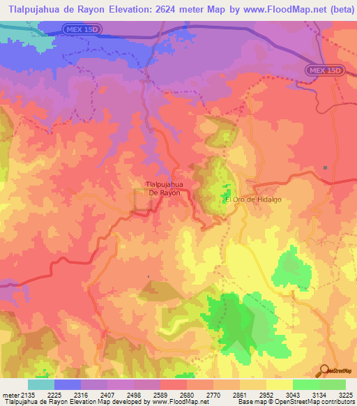 Tlalpujahua de Rayon,Mexico Elevation Map