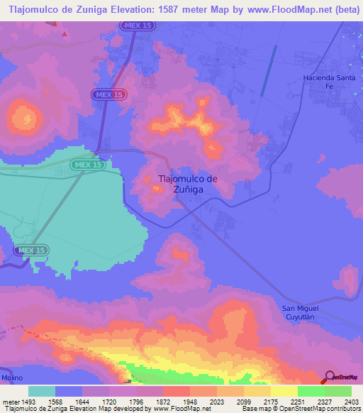 Tlajomulco de Zuniga,Mexico Elevation Map