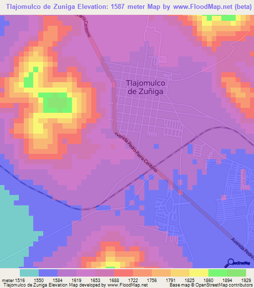 Tlajomulco de Zuniga,Mexico Elevation Map