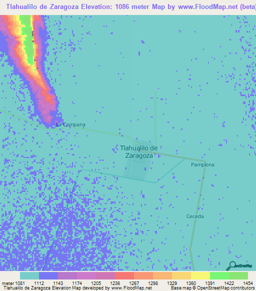 Tlahualilo de Zaragoza,Mexico Elevation Map