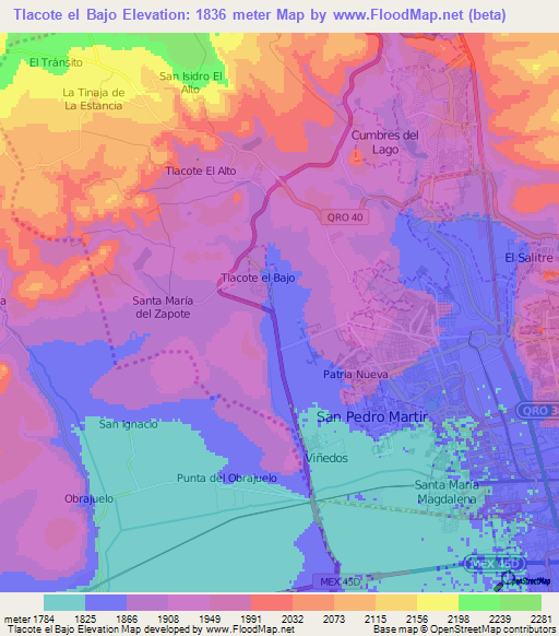 Tlacote el Bajo,Mexico Elevation Map