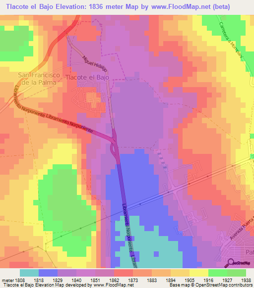 Tlacote el Bajo,Mexico Elevation Map