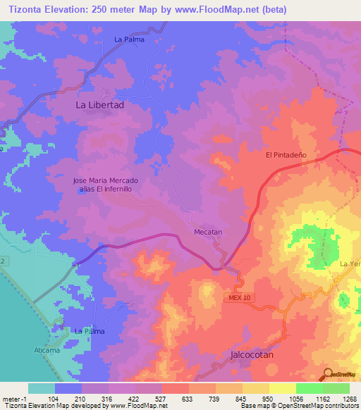 Tizonta,Mexico Elevation Map