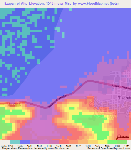 Tizapan el Alto,Mexico Elevation Map