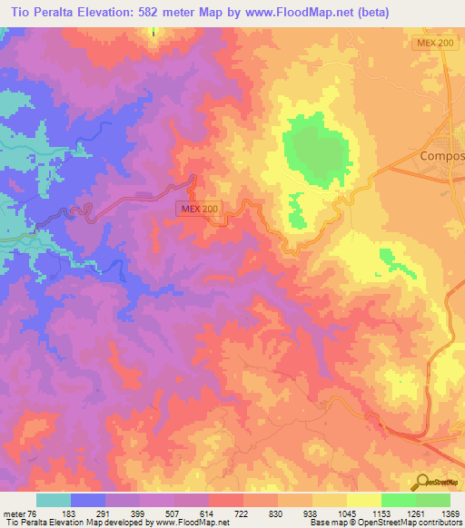 Tio Peralta,Mexico Elevation Map