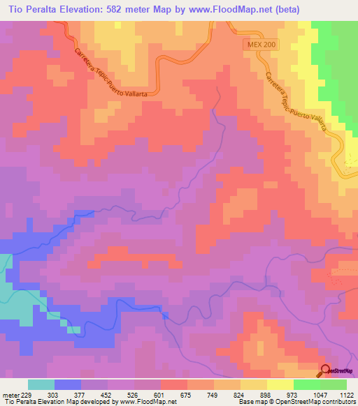 Tio Peralta,Mexico Elevation Map