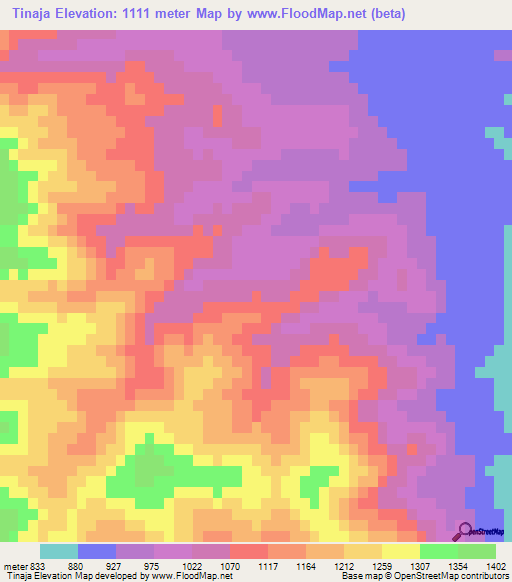 Tinaja,Mexico Elevation Map