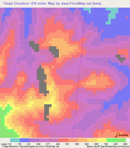 Tinaja,Mexico Elevation Map