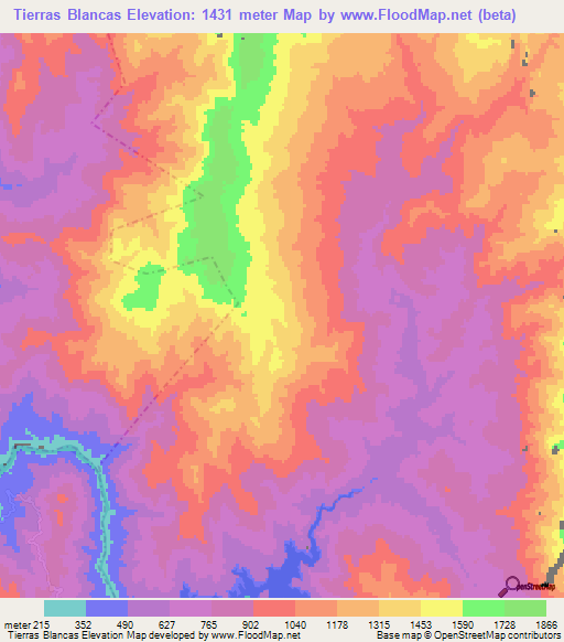 Tierras Blancas,Mexico Elevation Map