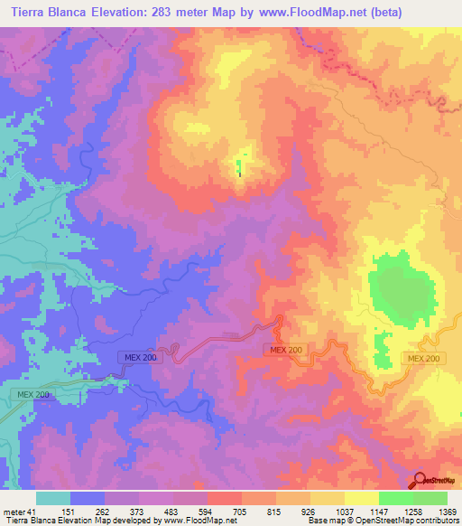 Tierra Blanca,Mexico Elevation Map