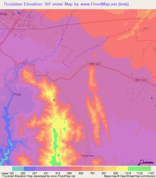 Ticuisitan,Mexico Elevation Map