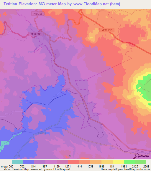 Tetitlan,Mexico Elevation Map