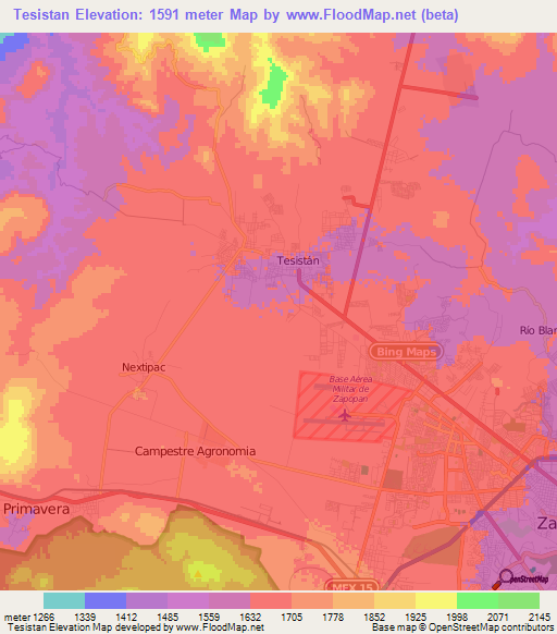 Tesistan,Mexico Elevation Map