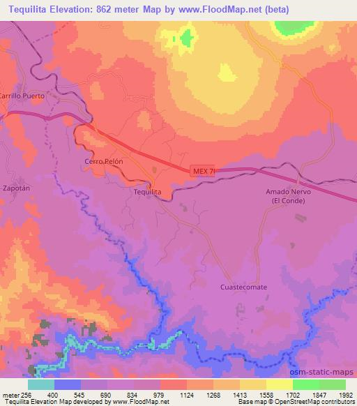 Tequilita,Mexico Elevation Map