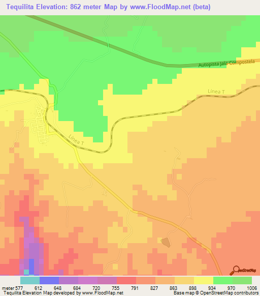 Tequilita,Mexico Elevation Map