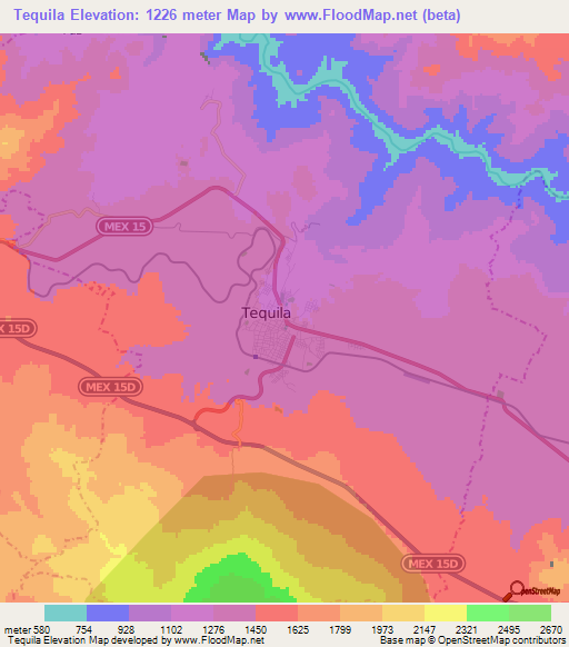 Tequila,Mexico Elevation Map