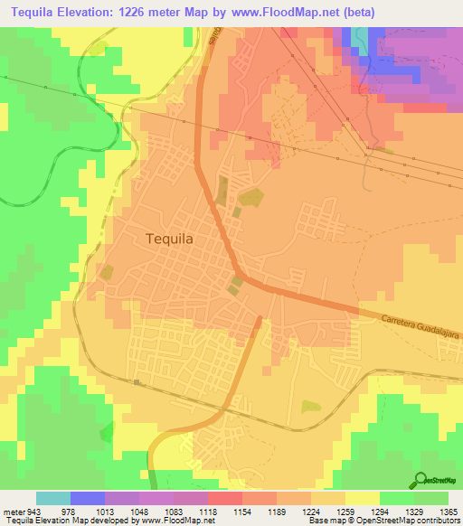 Tequila,Mexico Elevation Map