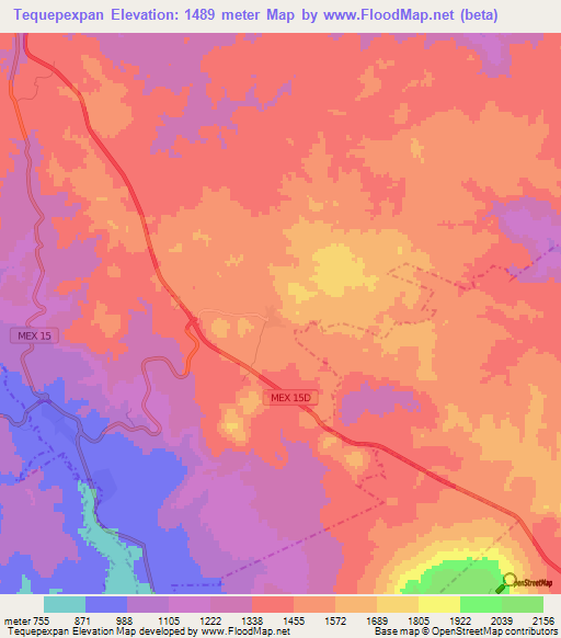 Tequepexpan,Mexico Elevation Map