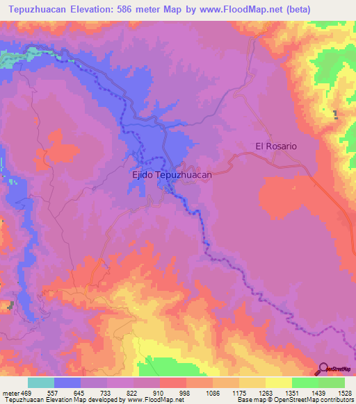 Tepuzhuacan,Mexico Elevation Map