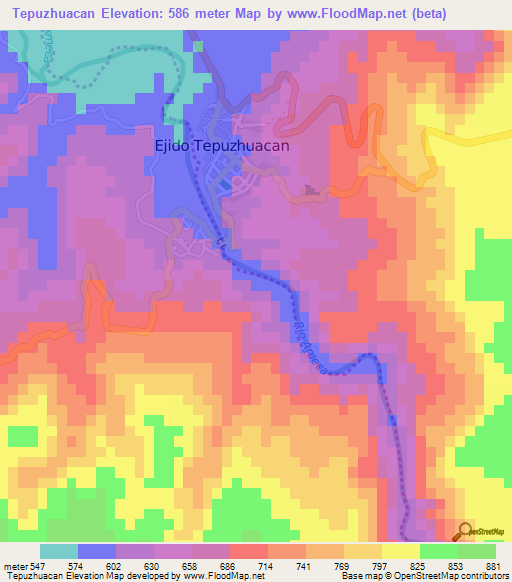 Tepuzhuacan,Mexico Elevation Map