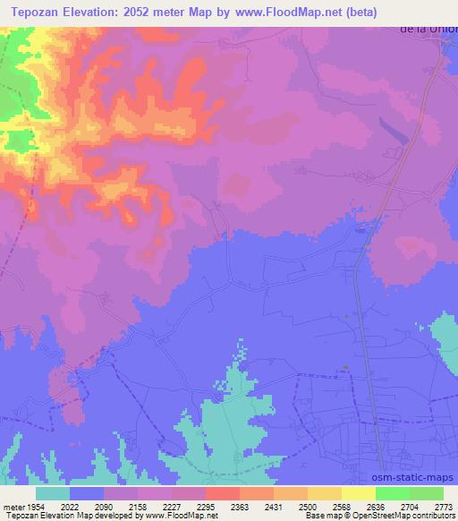 Tepozan,Mexico Elevation Map