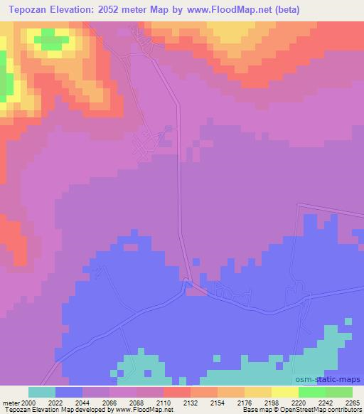 Tepozan,Mexico Elevation Map