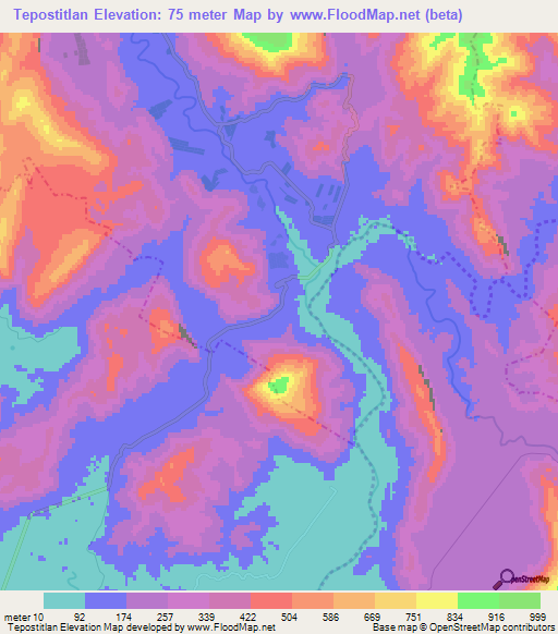 Tepostitlan,Mexico Elevation Map