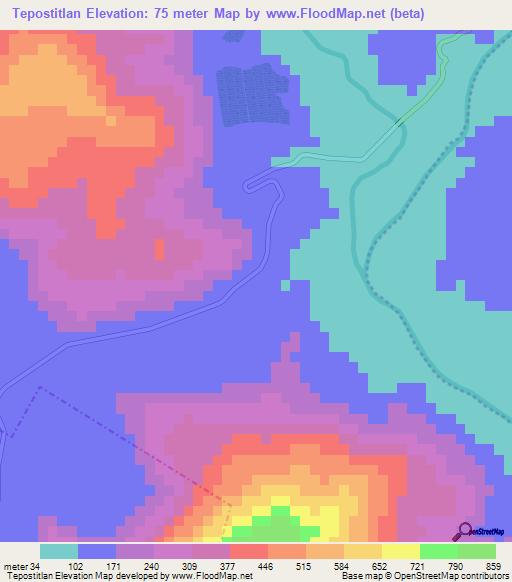 Tepostitlan,Mexico Elevation Map