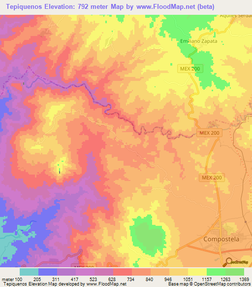 Tepiquenos,Mexico Elevation Map