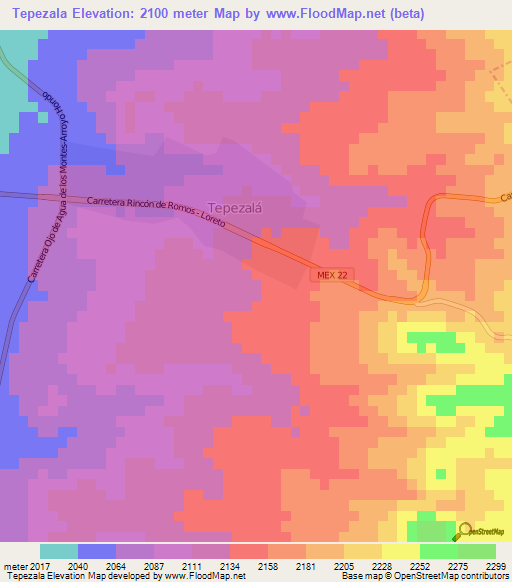 Tepezala,Mexico Elevation Map